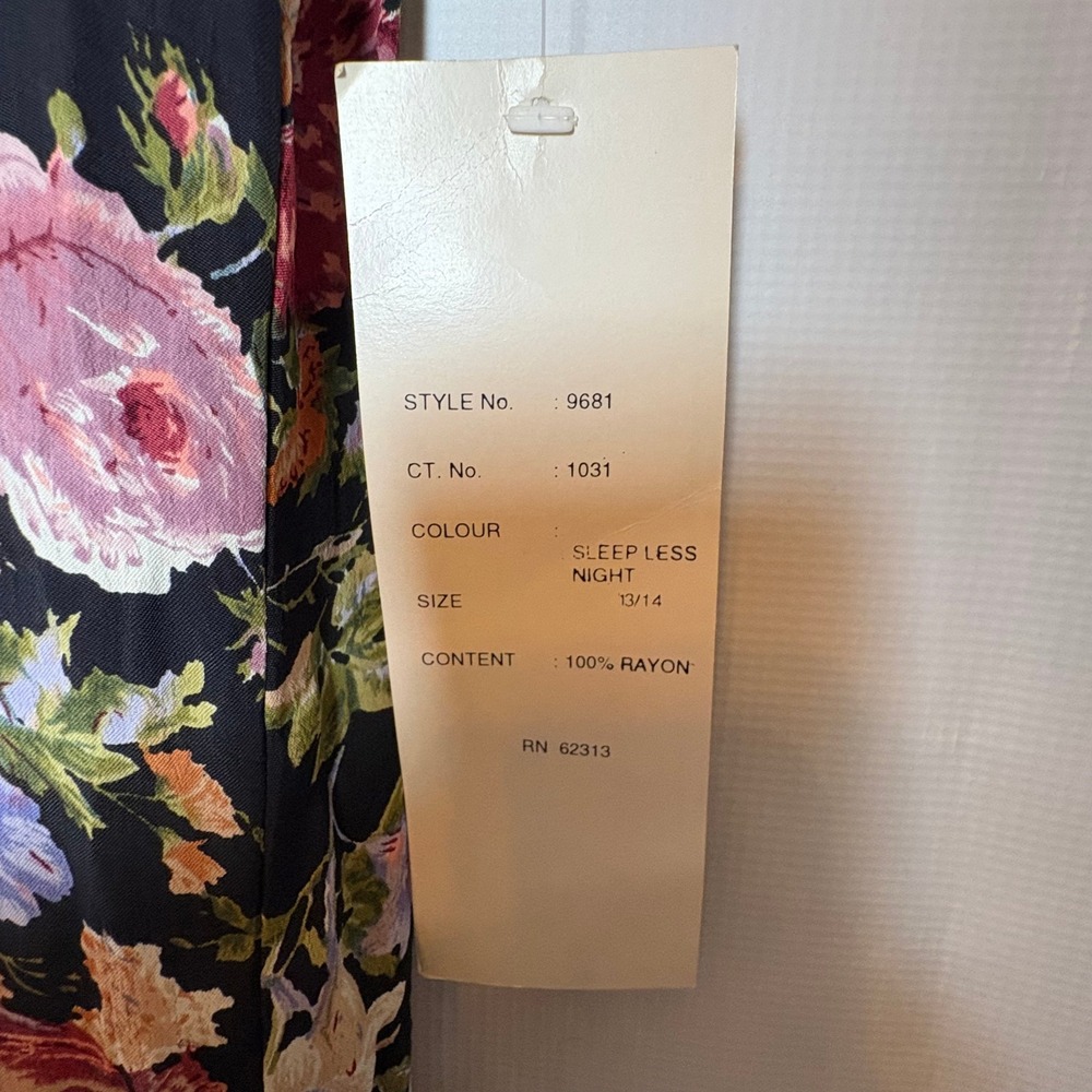 NWT S. Roberts Vintage 90s Dark Floral Maxi Dress Button Front Ruffle 13/14 - Picture 6 of 9